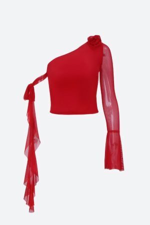 Baddie Rose One Shoulder Mesh Top