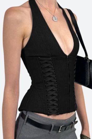 Baddie Zip Up Halter Top
