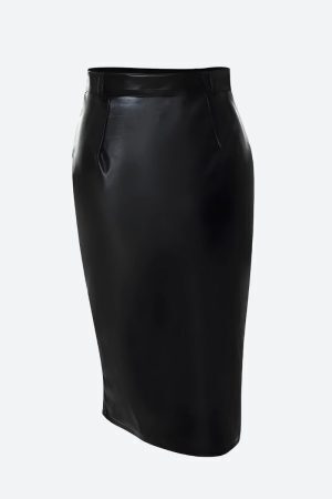 Baddie Zip Up Slit Midi Pencil Skirt