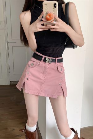 Barbie Side Slit Denim Mini Skort