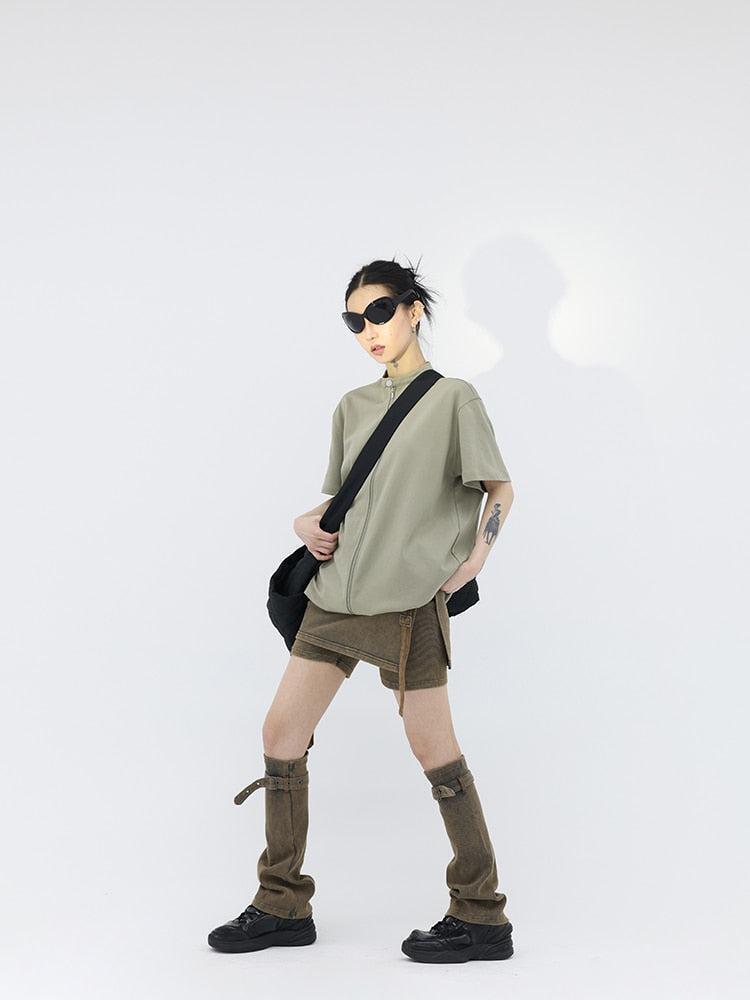 Belt Detail Denim Mini Skort With Leg Warmer Belt Detail Denim Mini Skort With Leg Warmer