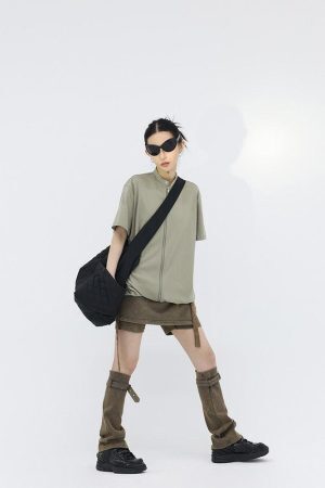 Belt Detail Denim Mini Skort With Leg Warmer