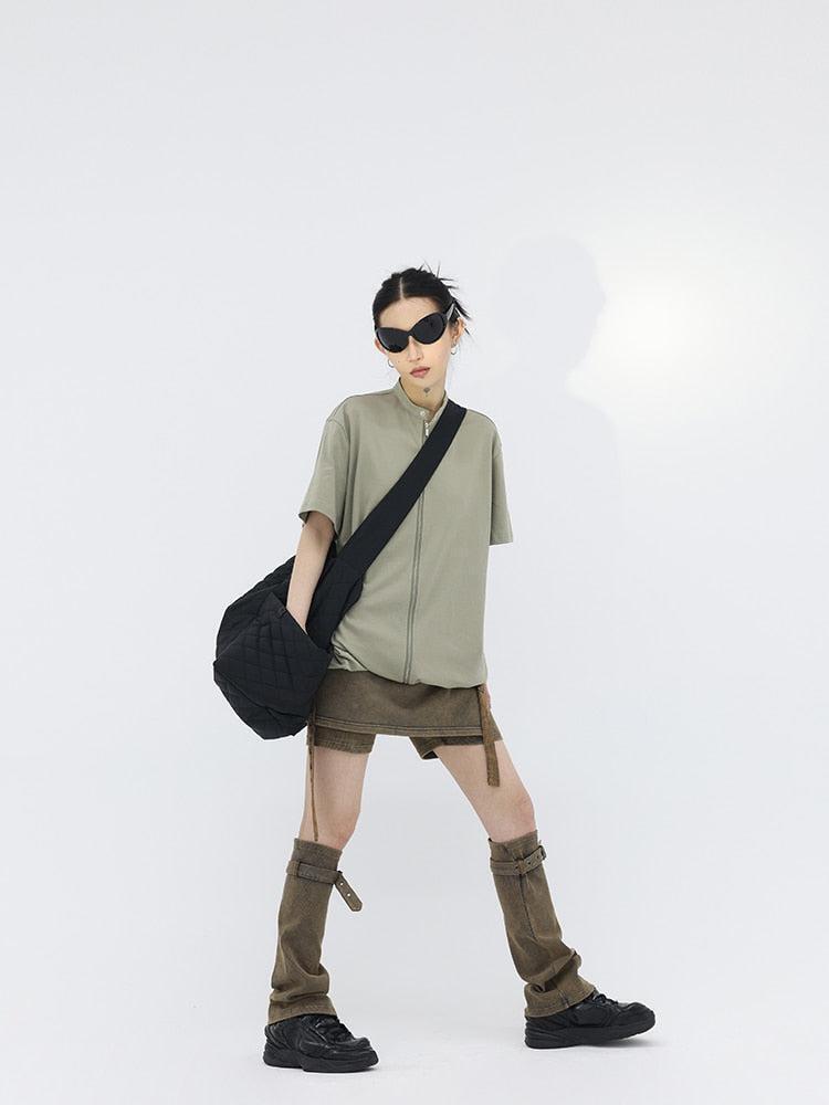 Belt Detail Denim Mini Skort With Leg Warmer Belt Detail Denim Mini Skort With Leg Warmer