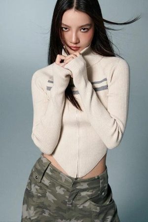 Belted Back Turtleneck Cropped Cardigan