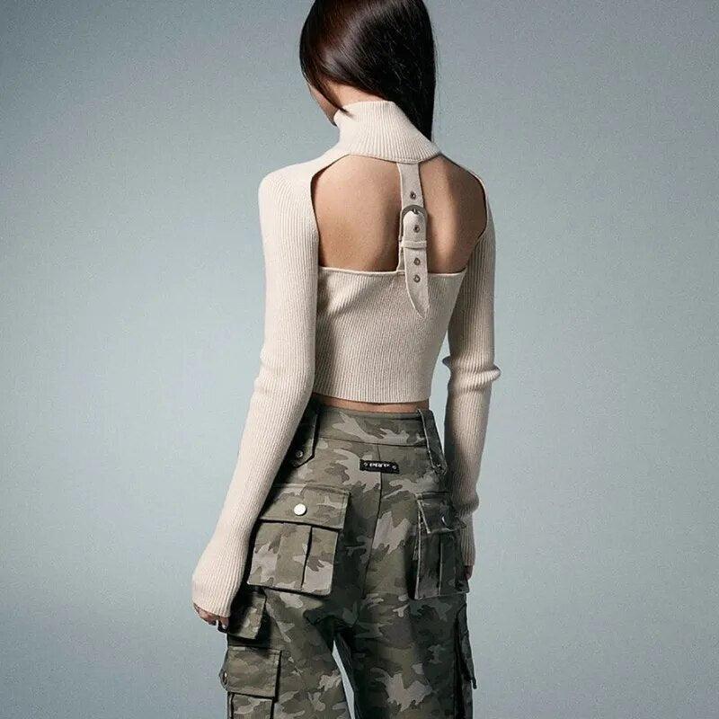 Belted Back Turtleneck Cropped Cardigan Belted Back Turtleneck Cropped Cardigan