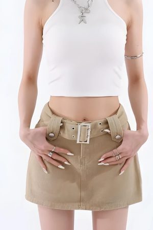 Belted Denim Mini Skirt