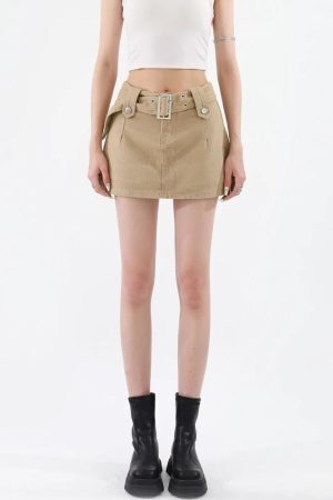 Belted Denim Mini Skirt