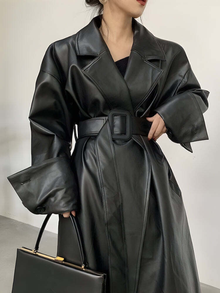 Belted Faux Leather Coat Belted Faux Leather Coat