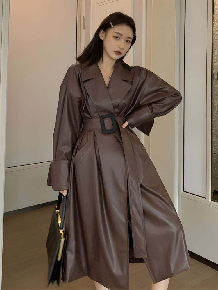 Belted Faux Leather Coat Belted Faux Leather Coat