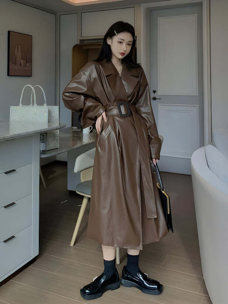 Belted Faux Leather Coat Belted Faux Leather Coat