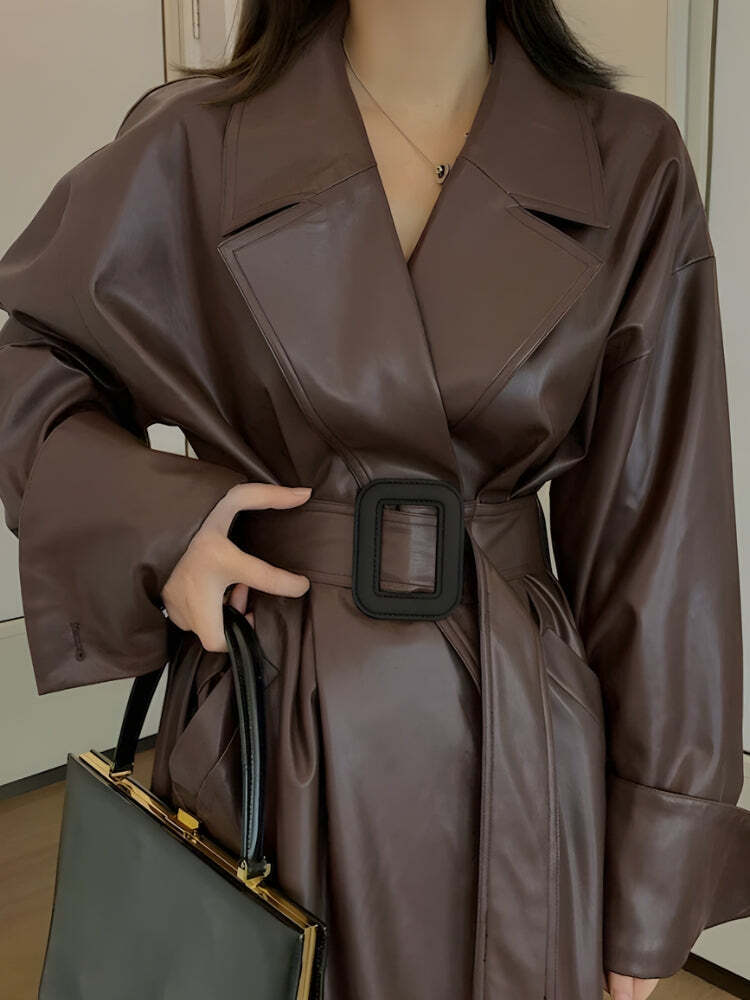 Belted Faux Leather Coat Belted Faux Leather Coat