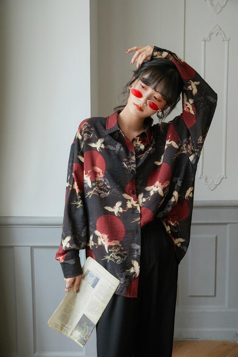 Bird Pattern Long Sleeve Shirt Bird Pattern Long Sleeve Shirt