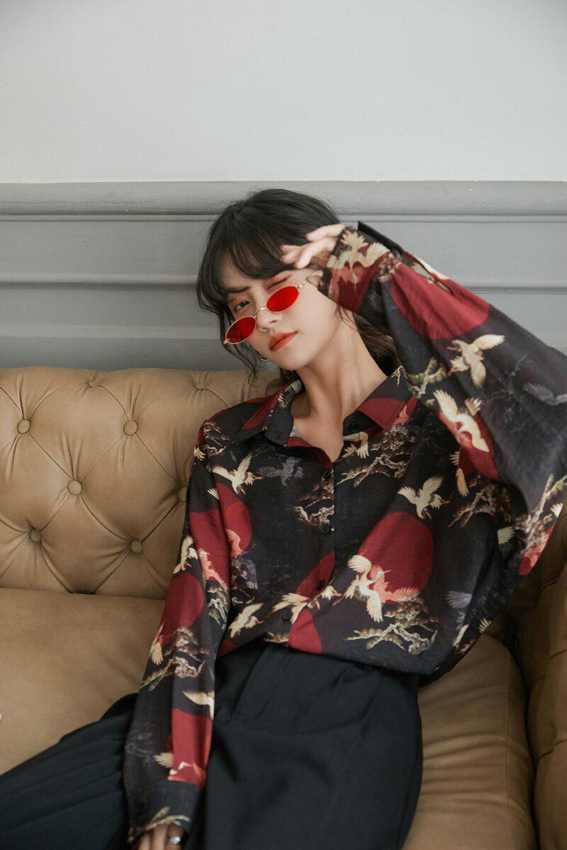 Bird Pattern Long Sleeve Shirt Bird Pattern Long Sleeve Shirt