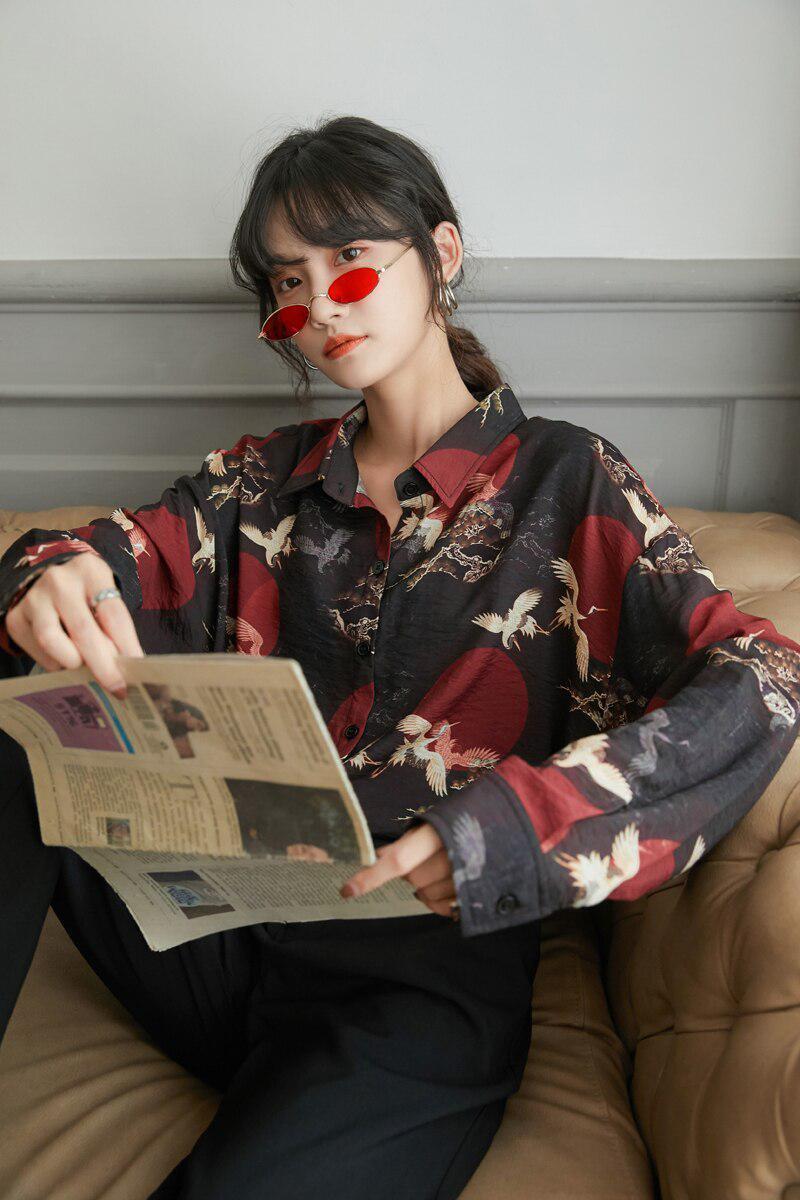 Bird Pattern Long Sleeve Shirt Bird Pattern Long Sleeve Shirt