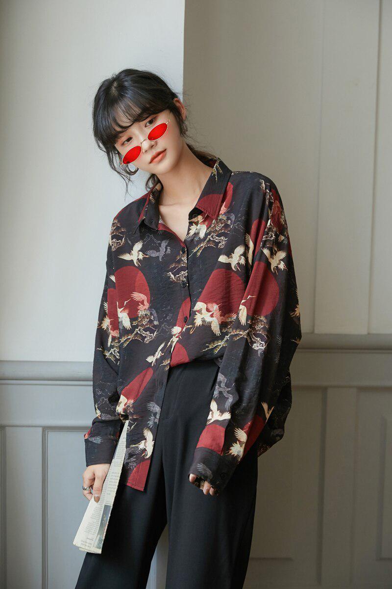 Bird Pattern Long Sleeve Shirt Bird Pattern Long Sleeve Shirt