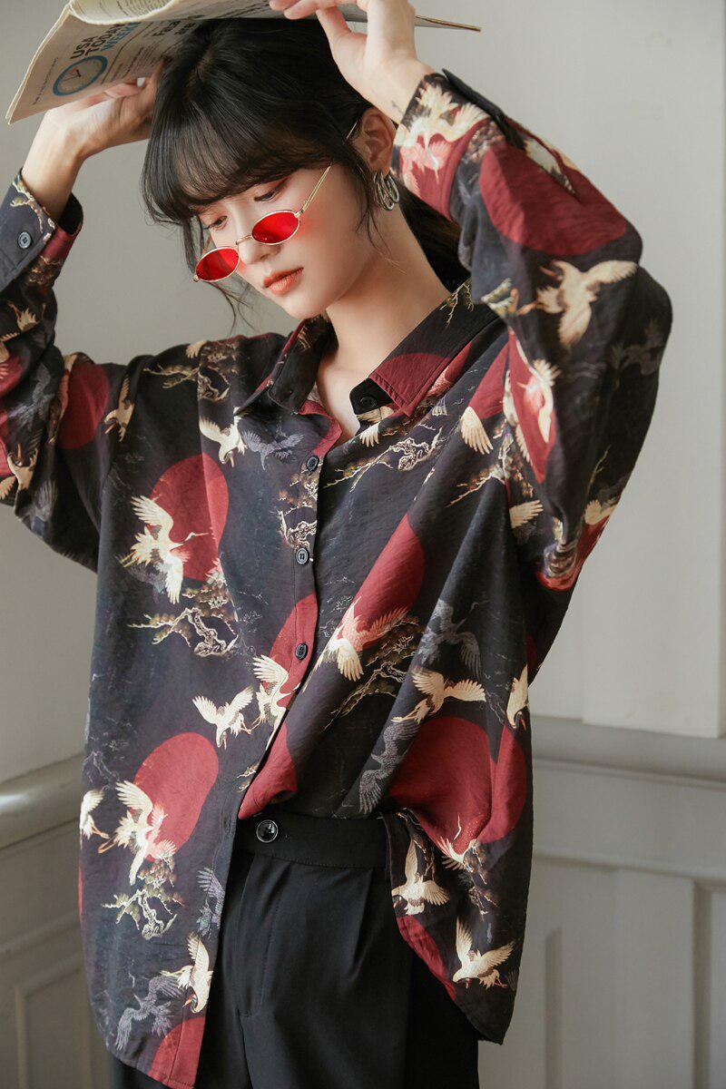 Bird Pattern Long Sleeve Shirt Bird Pattern Long Sleeve Shirt