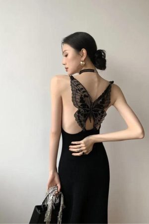 Black Butterfly Back Midi Dress