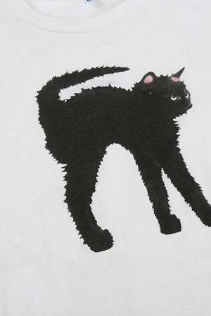 Black Cat Crop Tee