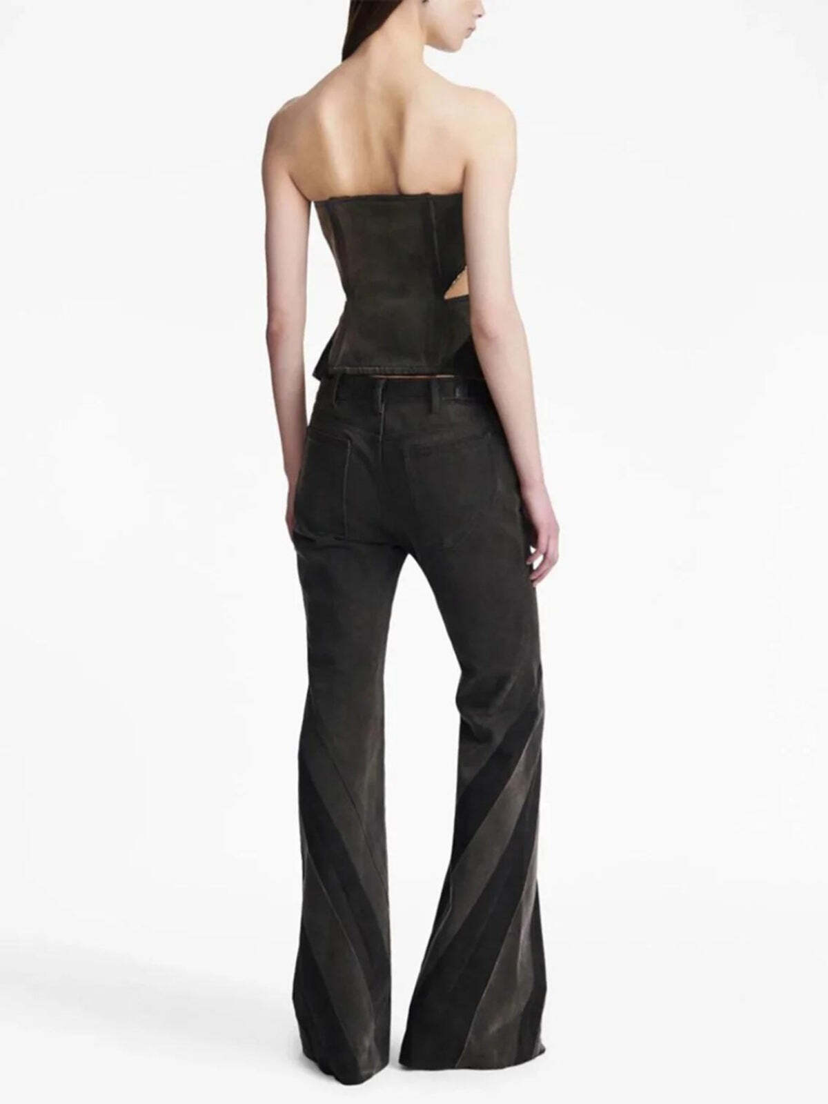 Black Denim Tube Top & Patch Jeans Two Piece Set Black Denim Tube Top & Patch Jeans Two Piece Set