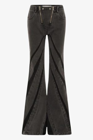 Black Denim Tube Top & Patch Jeans Two Piece Set