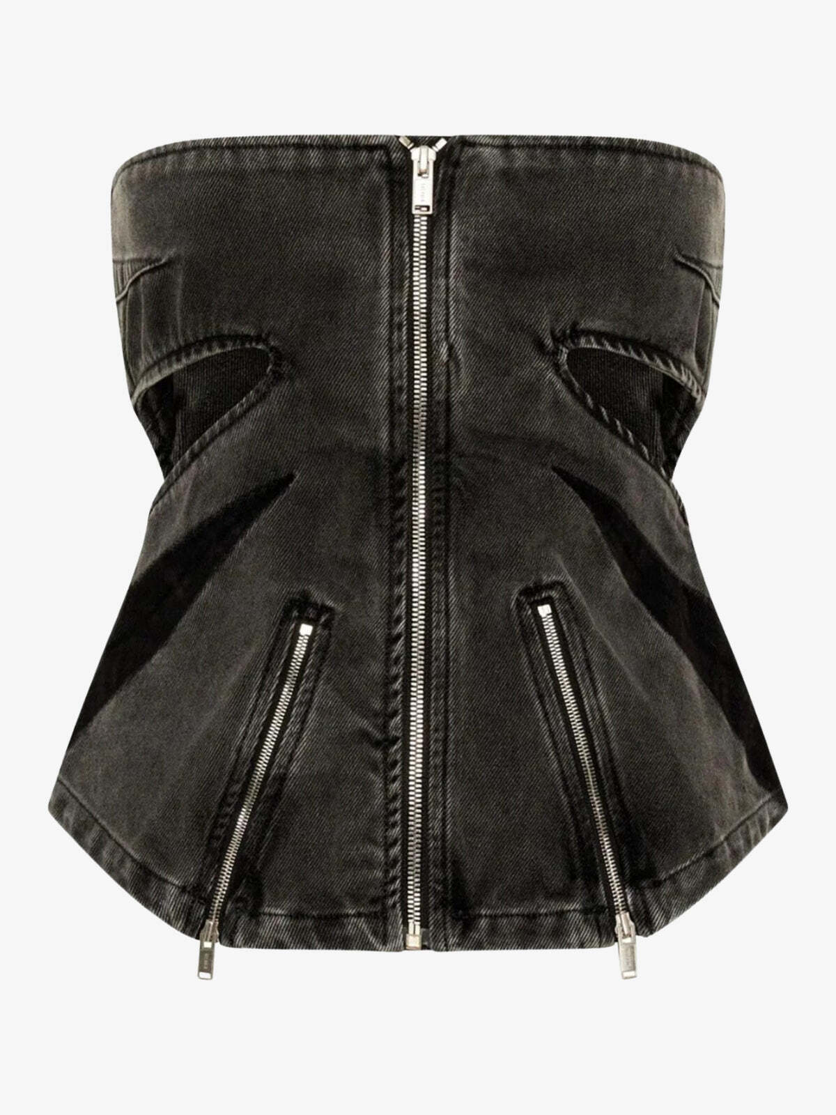 Black Denim Tube Top & Patch Jeans Two Piece Set Black Denim Tube Top & Patch Jeans Two Piece Set