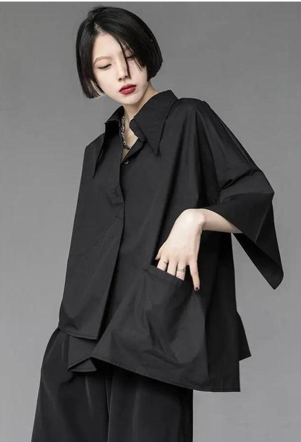 Black Korean Asymmetric Shirt Black Korean Asymmetric Shirt