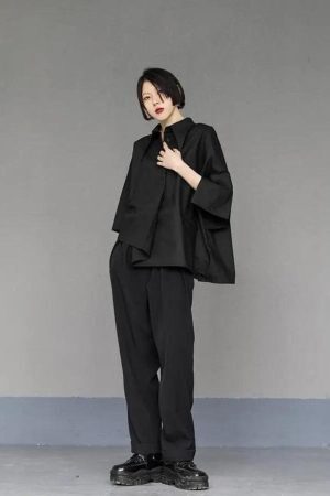 Black Korean Asymmetric Shirt