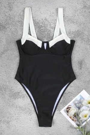 Black & White High Leg Swimsuit