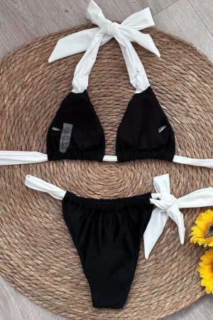Black & White Tie Up Bikini Set