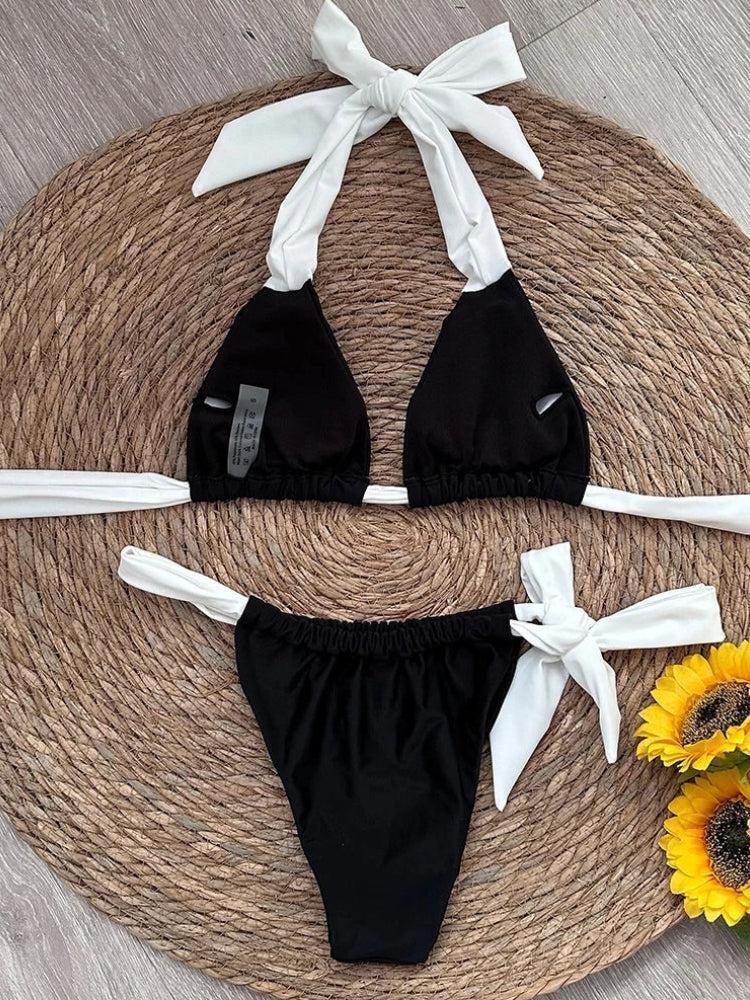 Black & White Tie Up Bikini Set Black & White Tie Up Bikini Set