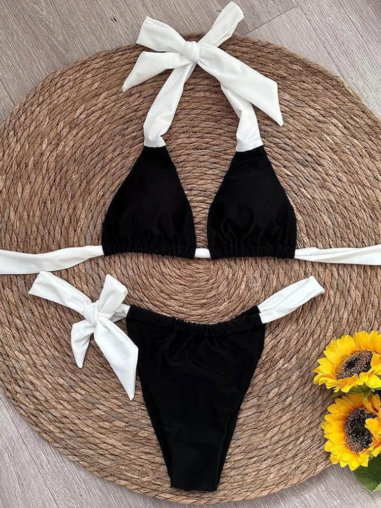 Black & White Tie Up Bikini Set Black & White Tie Up Bikini Set