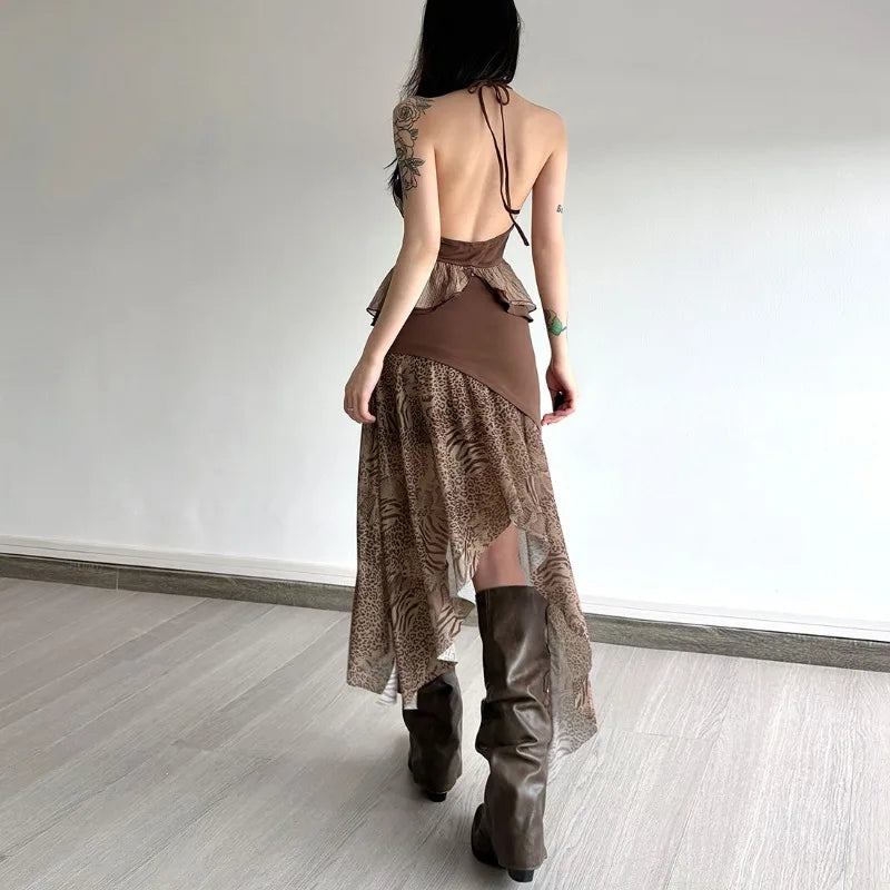 Boho Asymmetric Top & Leopard Midi Skirt Two Piece Set Boho Asymmetric Top & Leopard Midi Skirt Two Piece Set