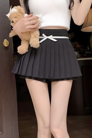Bow Belt Pleated Mini Skort