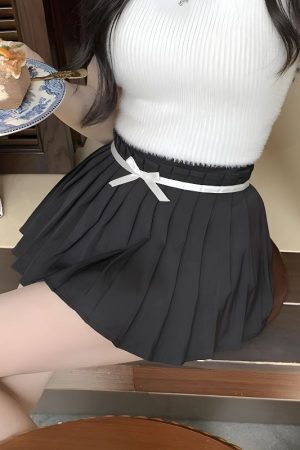 Bow Belt Pleated Mini Skort