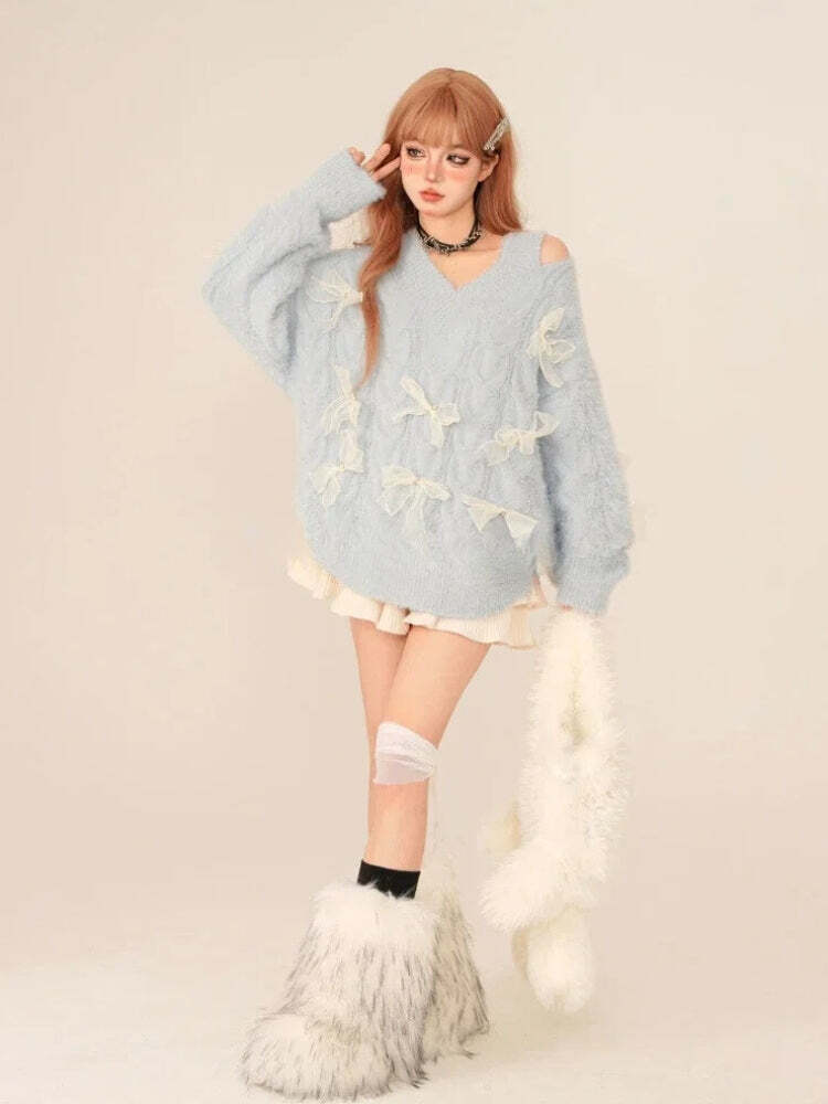 Bow Cut Out Fluffy Sweater Bow Cut Out Fluffy Sweater