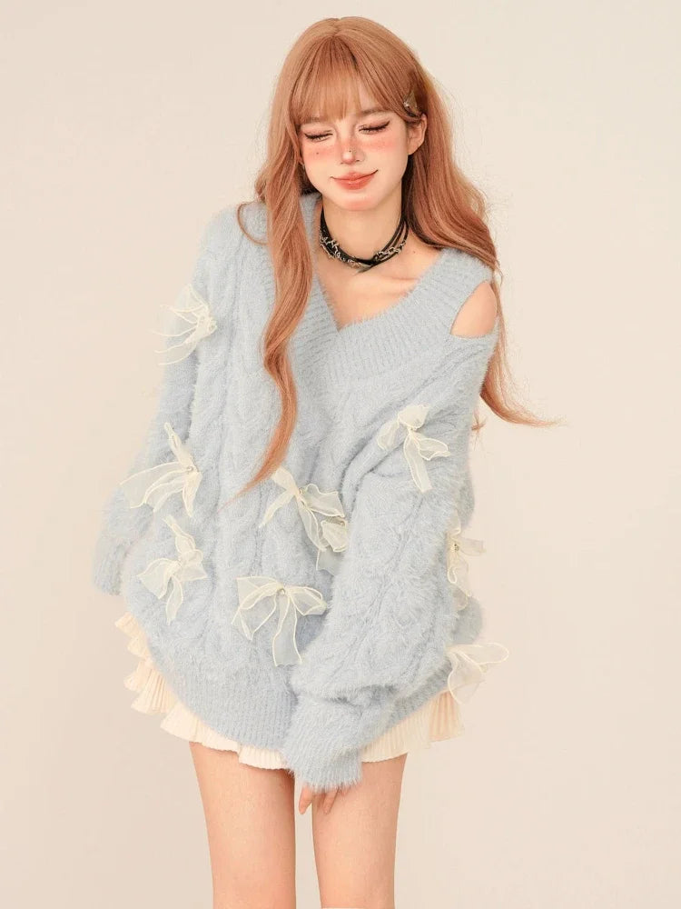 Bow Cut Out Fluffy Sweater Bow Cut Out Fluffy Sweater
