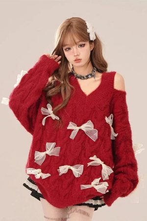 Bow Cut Out Fluffy Sweater