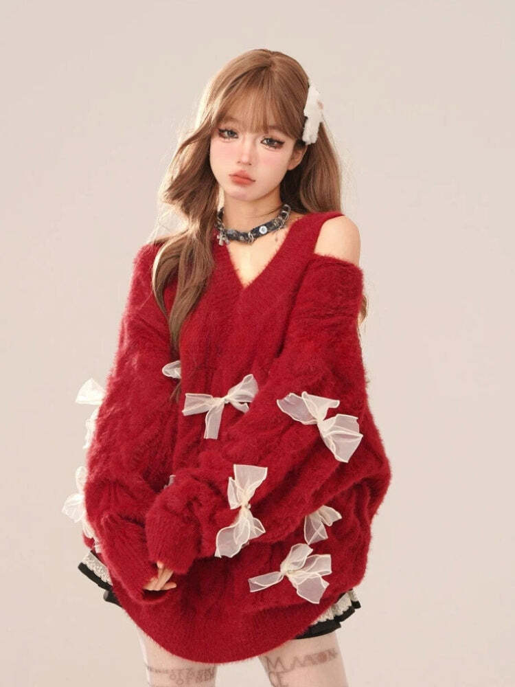 Bow Cut Out Fluffy Sweater Bow Cut Out Fluffy Sweater