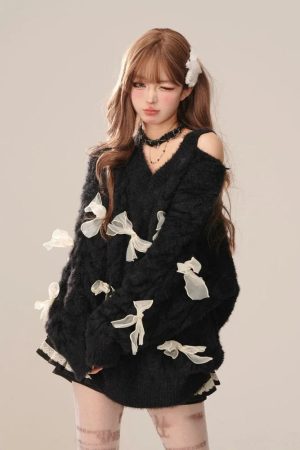 Bow Cut Out Fluffy Sweater