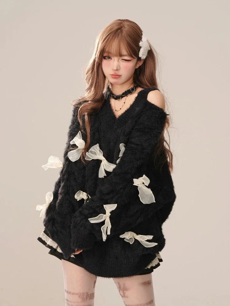 Bow Cut Out Fluffy Sweater Bow Cut Out Fluffy Sweater