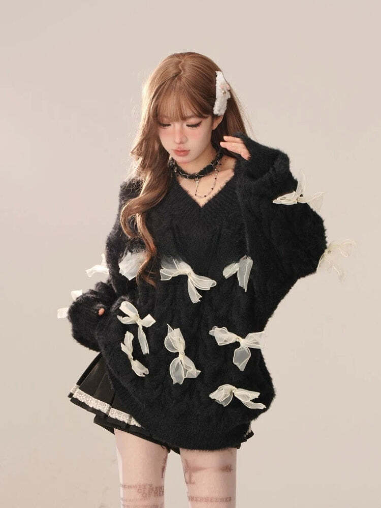 Bow Cut Out Fluffy Sweater Bow Cut Out Fluffy Sweater