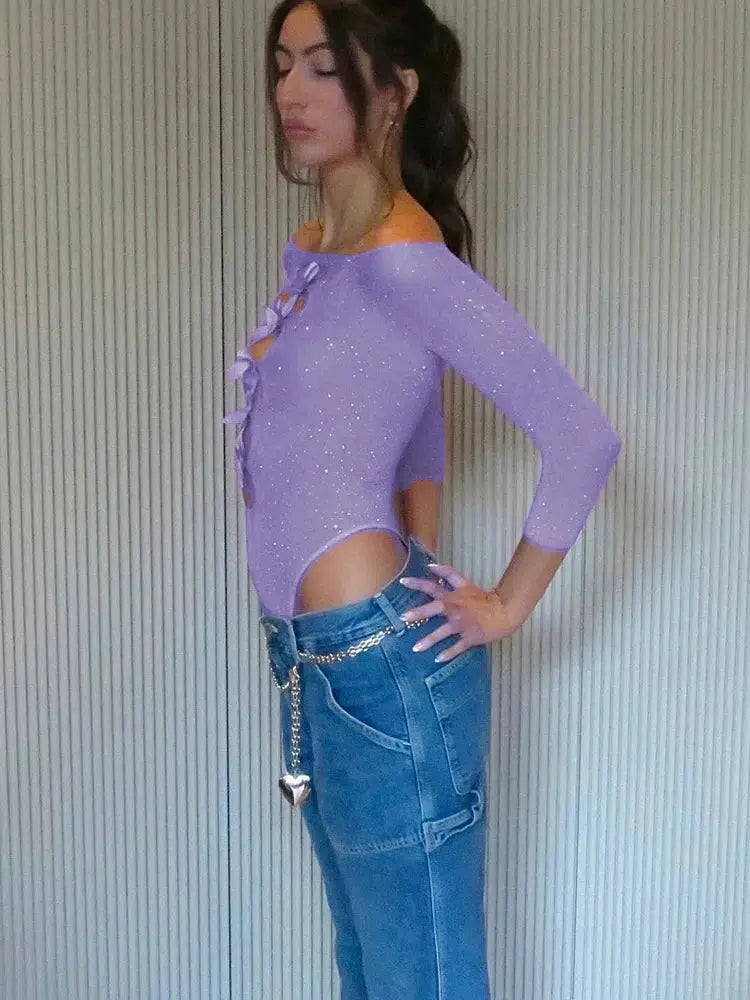 Bow Cut Out Rhinestone Bodysuit Bow Cut Out Rhinestone Bodysuit