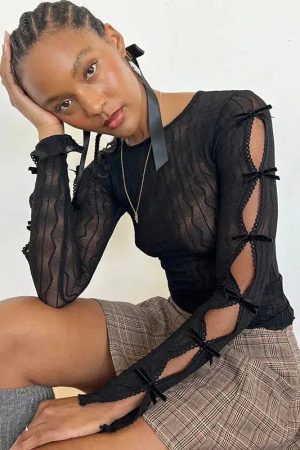 Bow Sleeve Sheer Top