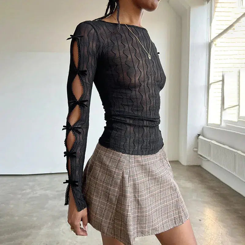 Bow Sleeve Sheer Top Bow Sleeve Sheer Top