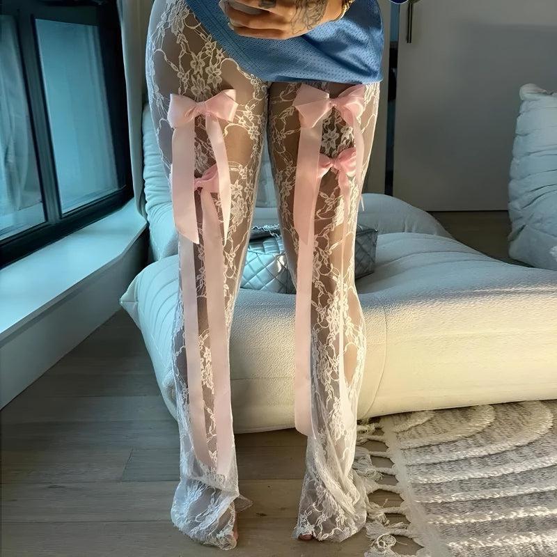 Bow Transparent Lace Flare Pants Bow Transparent Lace Flare Pants