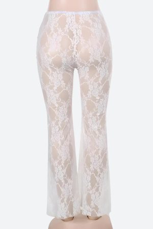 Bow Transparent Lace Flare Pants