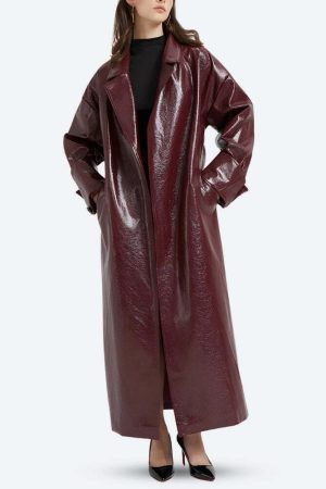 Burgundy Faux Leather Coat