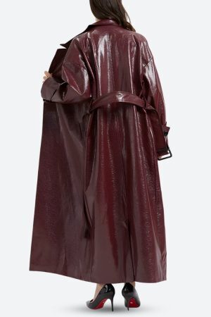 Burgundy Faux Leather Coat