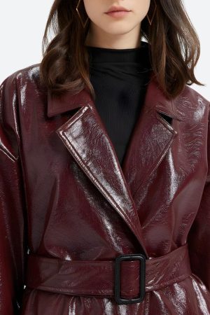 Burgundy Faux Leather Coat