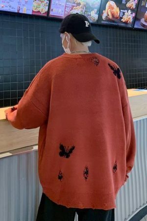 Butterfly Distressed Knitted Sweater
